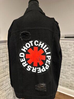 Red Hot Chili Peppers Black Distressed Men's Denim Jean Jacket